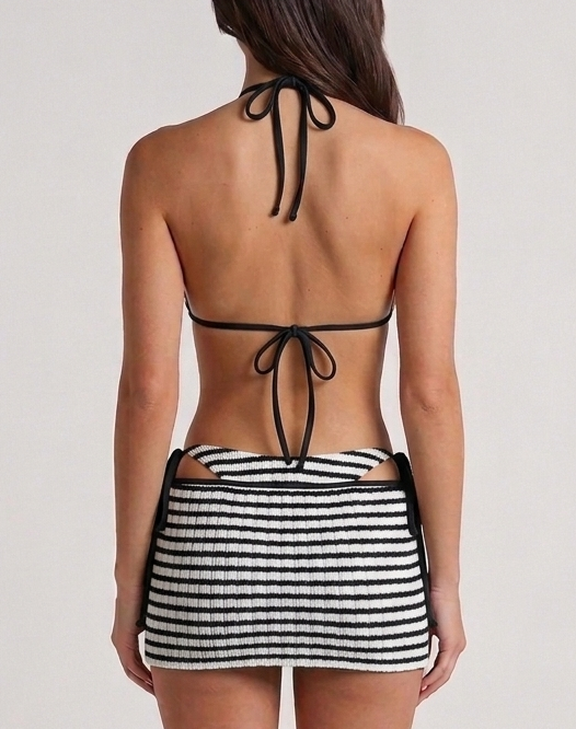 striped skirt bikini set