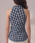 Checkered Collar Wrap Top