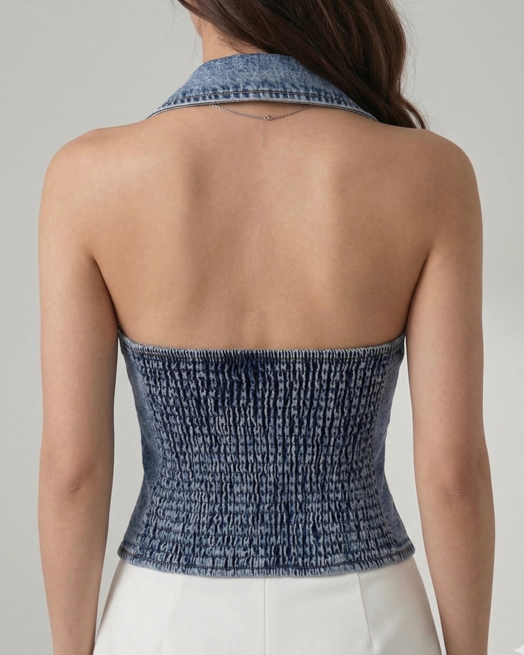 Collared denim halter