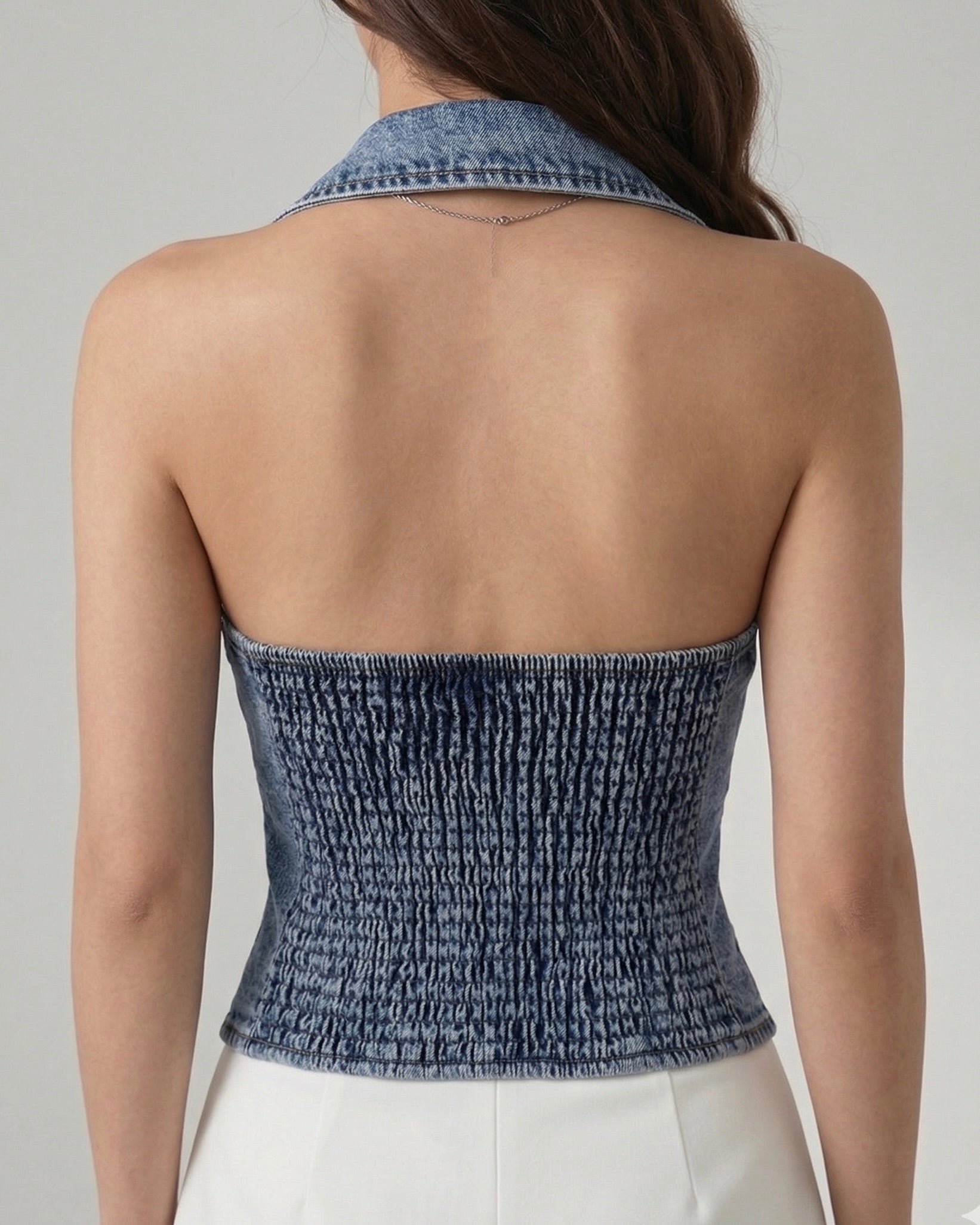 Collared denim halter