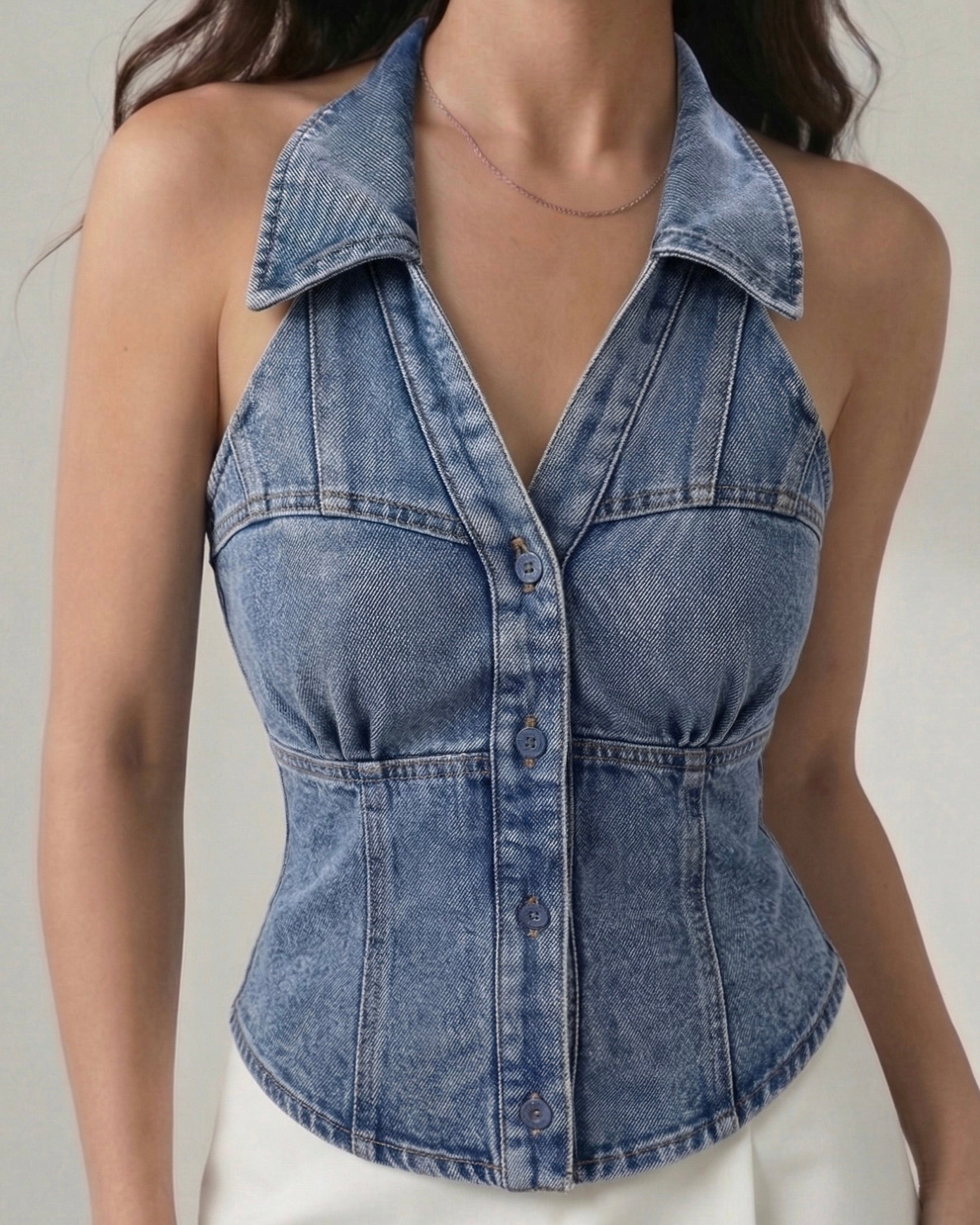 Collared denim halter
