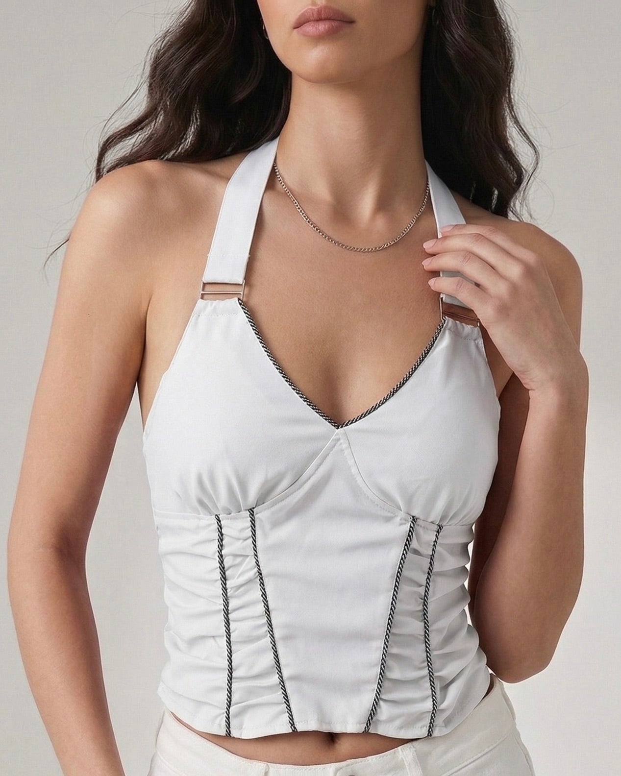 laced halter tie around