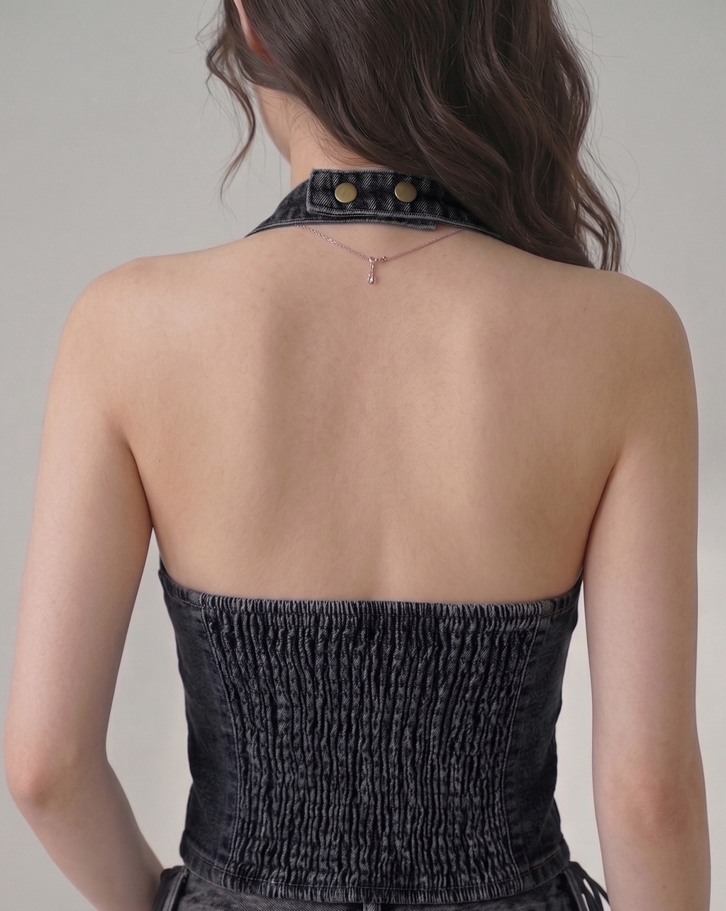 denim criss cross halter