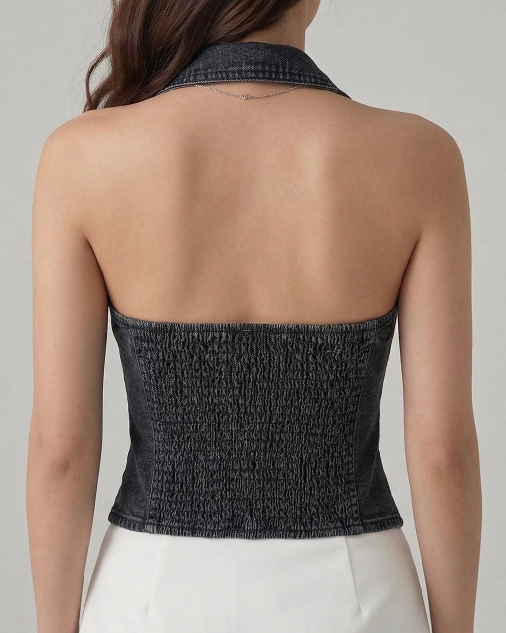 Collared denim halter