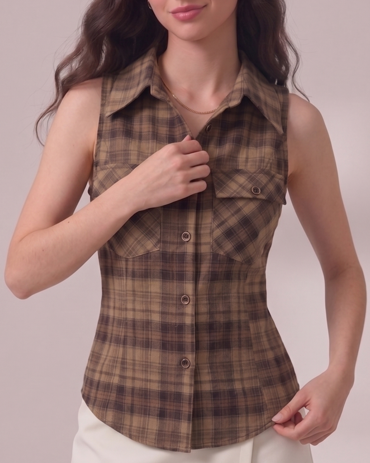 Sleeveless Plaid Shirt