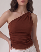 one shoulder clip top
