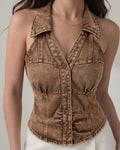 Collared denim halter