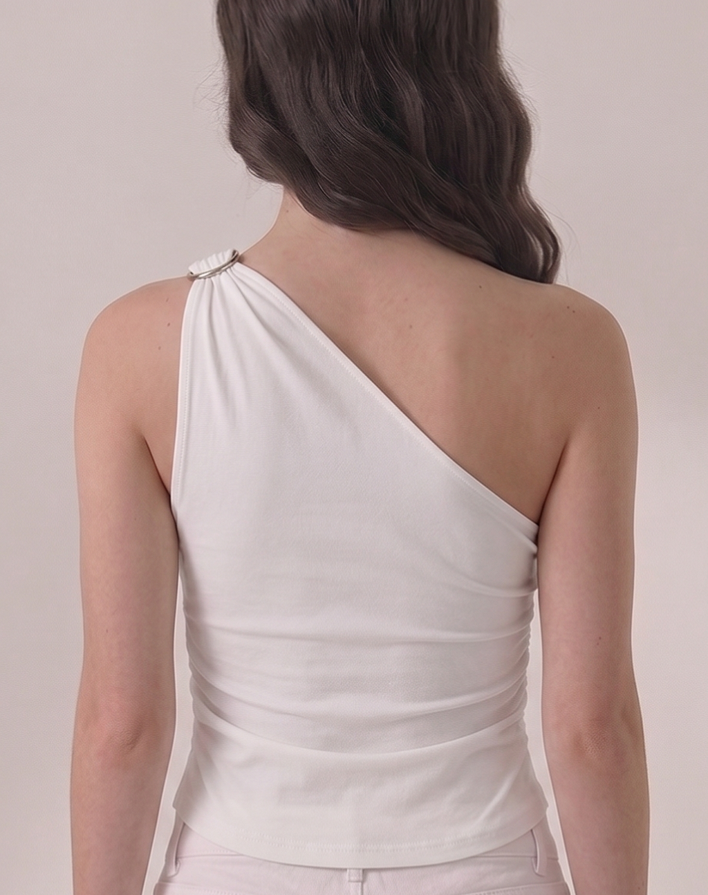 one shoulder clip top