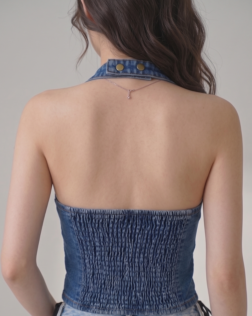 denim criss cross halter
