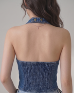denim criss cross halter