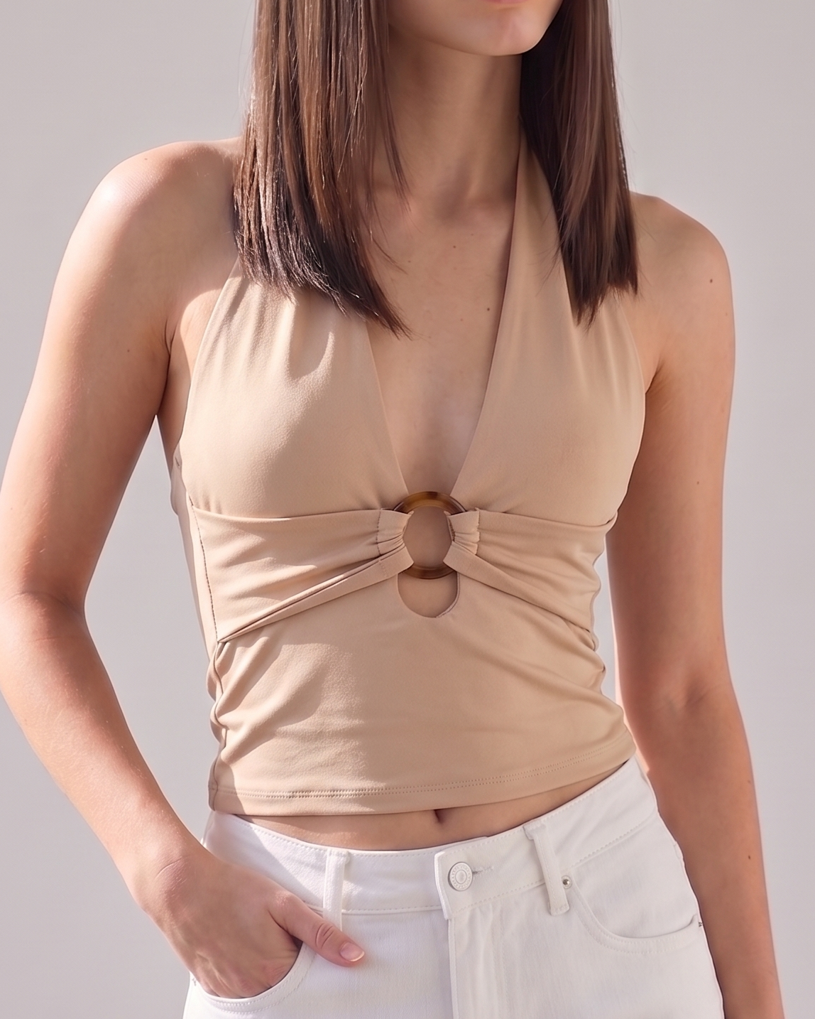 Ring-front halter top