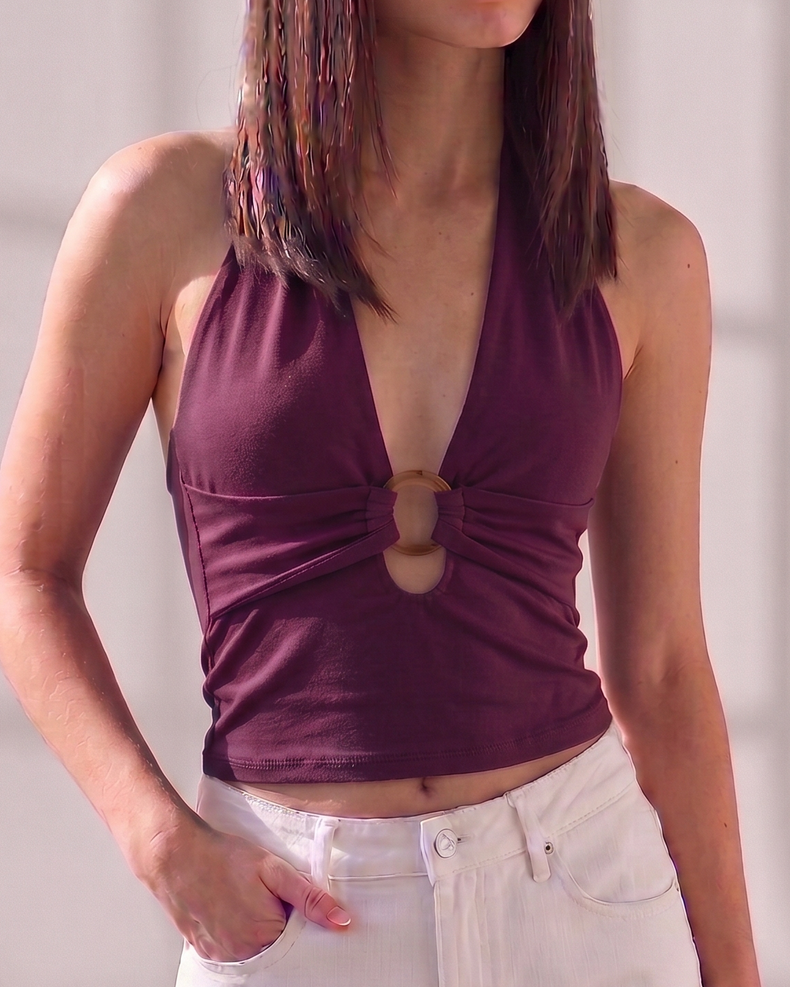 Ring-front halter top